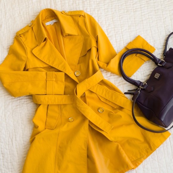New York & Company Jackets & Blazers - New York & Company Trench Coat in Yellow